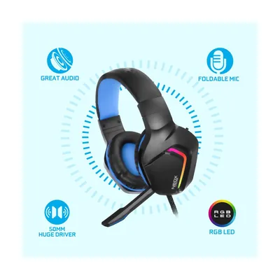 Neox HP500 RGB Wired Gaming Headphone with Foldable Microphone | 50MM Huge Driver | RGB LED | Blue