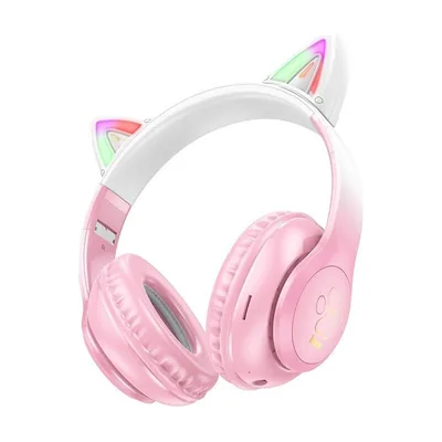 Hoco W42 Cat Ears Ασύρματα/Ενσύρματα Over Ear με 12 ώρες Λειτουργίας Cherry Blossom