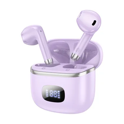 Hoco EQ1 Earbud Bluetooth Handsfree Ακουστικά με Θήκη Φόρτισης Μωβ