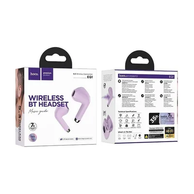 Hoco EQ1 Earbud Bluetooth Handsfree Ακουστικά με Θήκη Φόρτισης Μωβ