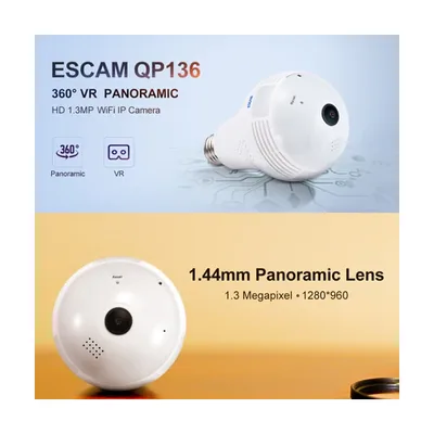 Escam QP136 Light Bulb 360 Degrees VR Panoramic 1.3MP Wi-Fi