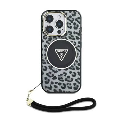 Guess iPhone 16 Pro Max Back Cover Case Leopard Print with Strap MagSafe Black