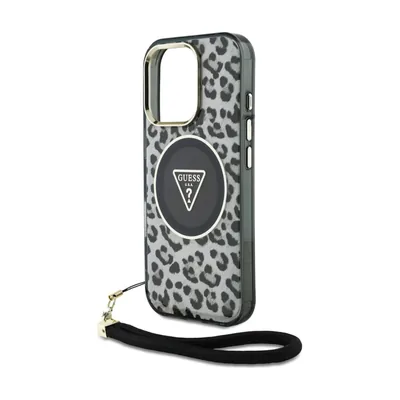 Guess iPhone 16 Pro Max Back Cover Case Leopard Print with Strap MagSafe Black