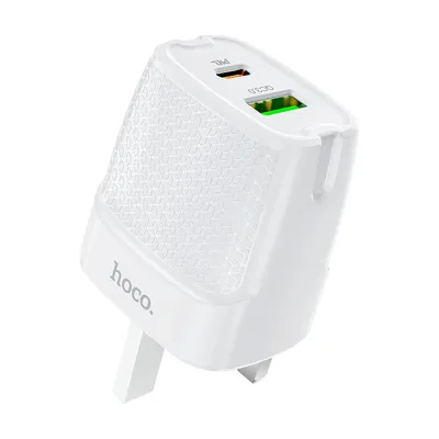Hoco Charger Without Cable with USB-a Port and USB-c Port 20W White C85B Uk